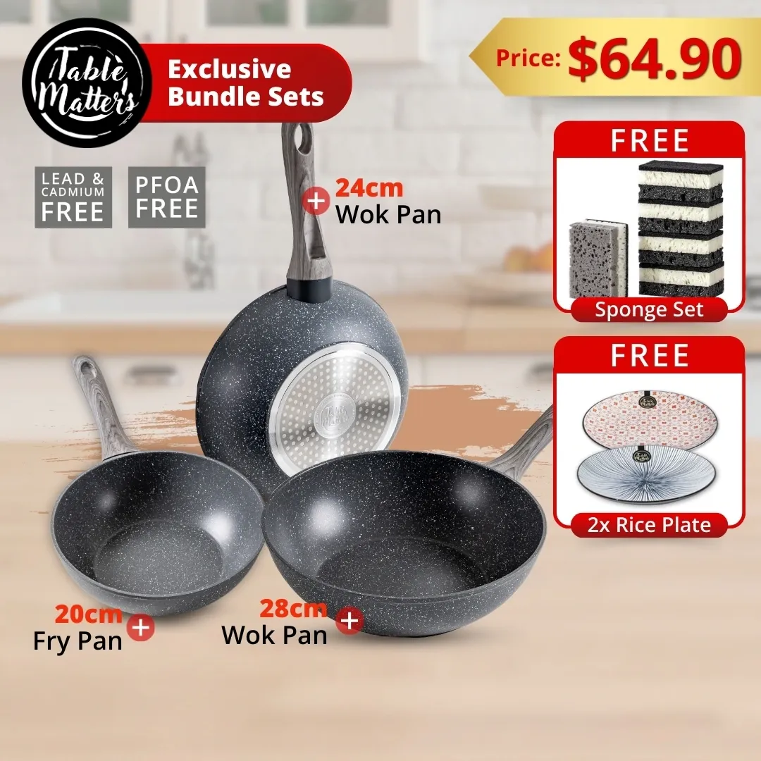 Bundle Deal - Everyday Chef 20cm Fry Pan + 24cm & 28cm Wok Pan (Grey)