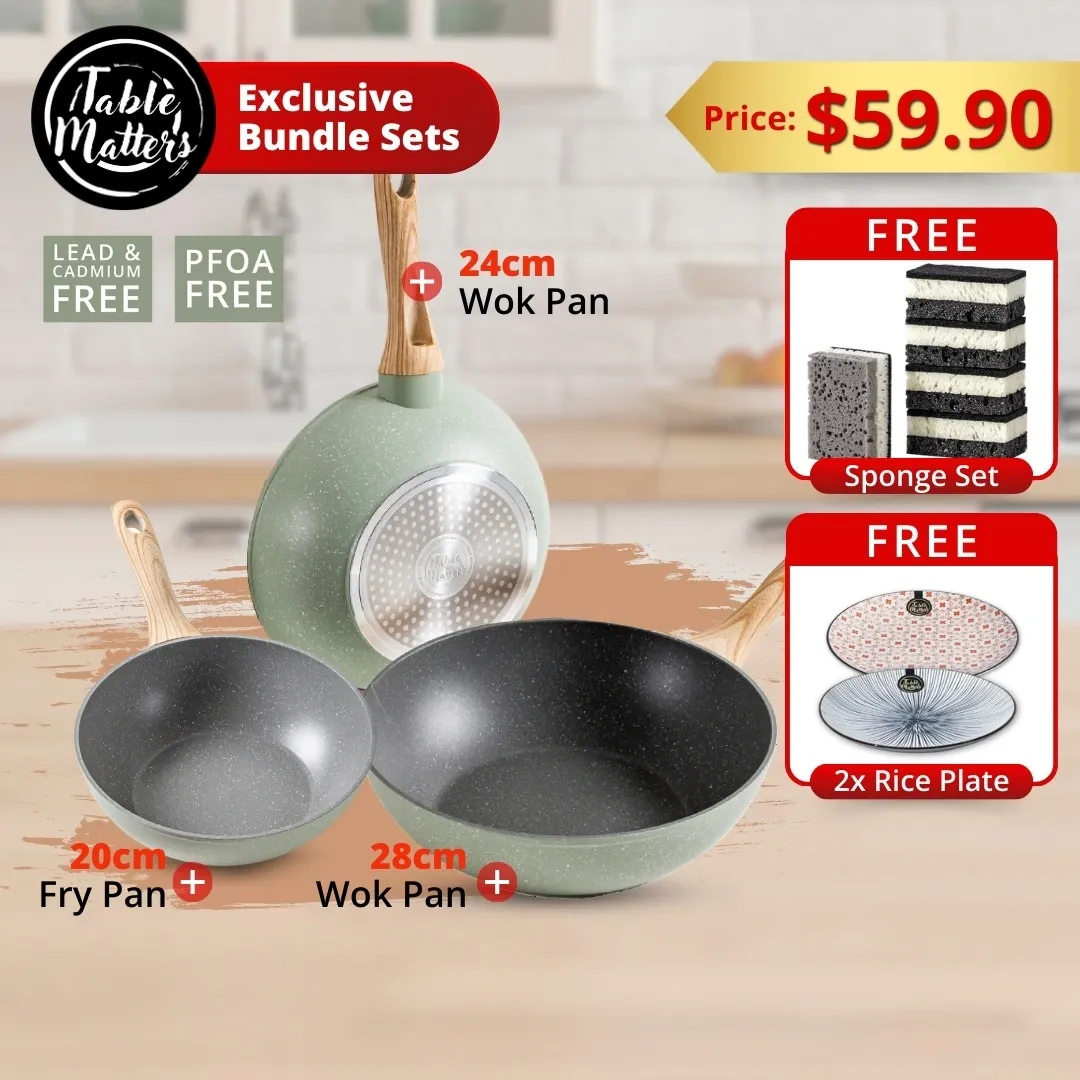 Bundle Deal - Everyday Chef 20cm Fry Pan + 24cm & 28cm Wok Pan (Sage)