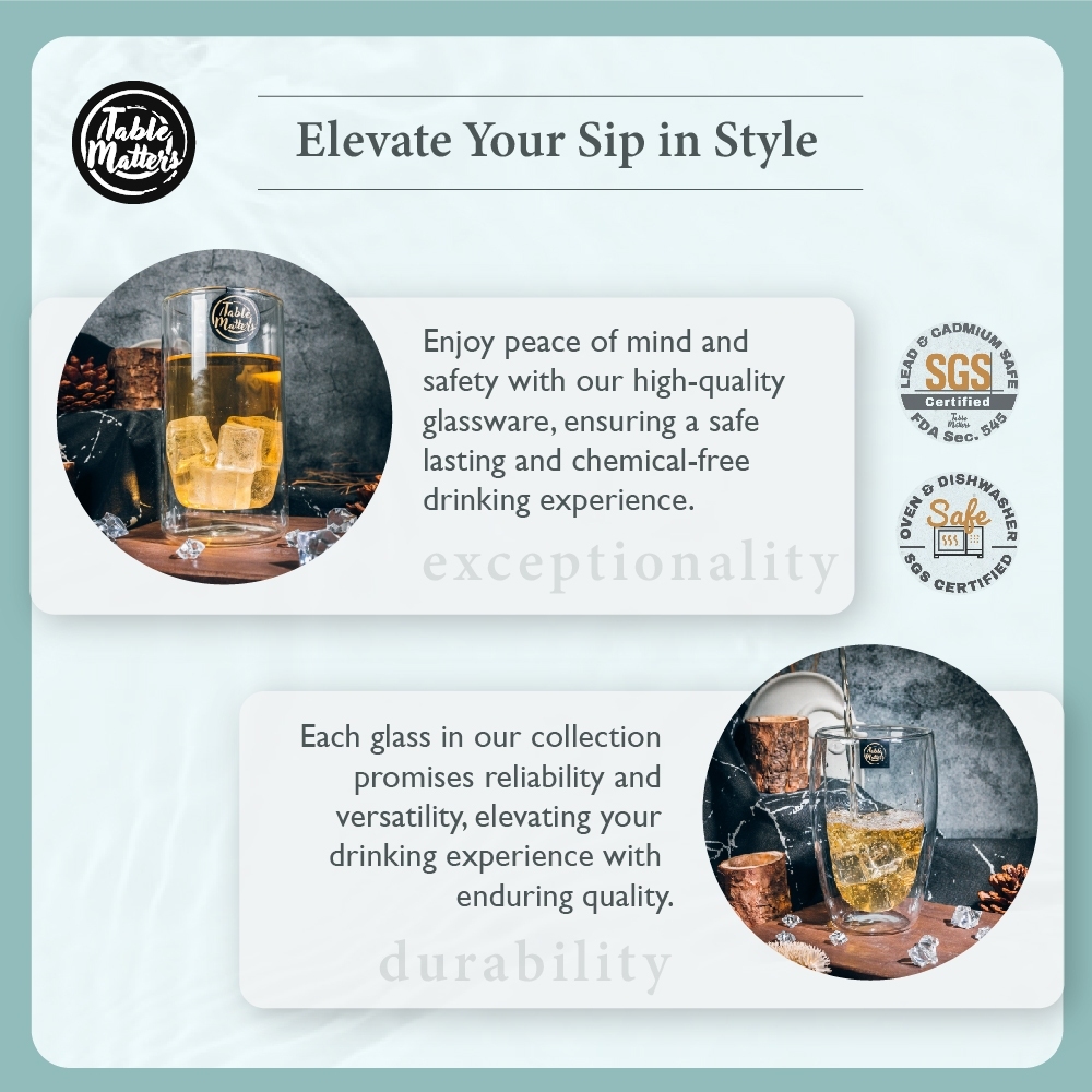 Bundle Deal - 20PCS Drinkware Set - Double Wall Glass + Straws + Coasters