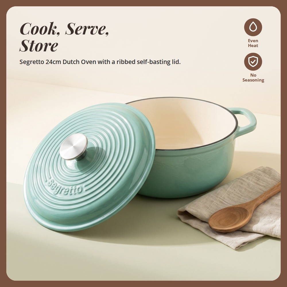 [Table Matters] 'CROFTON & SEGRETTO' Enamel Cast Iron Cookware with Lid | Dutch Oven | Shallow Casserole [17.5cm | 24cm | 31cm]