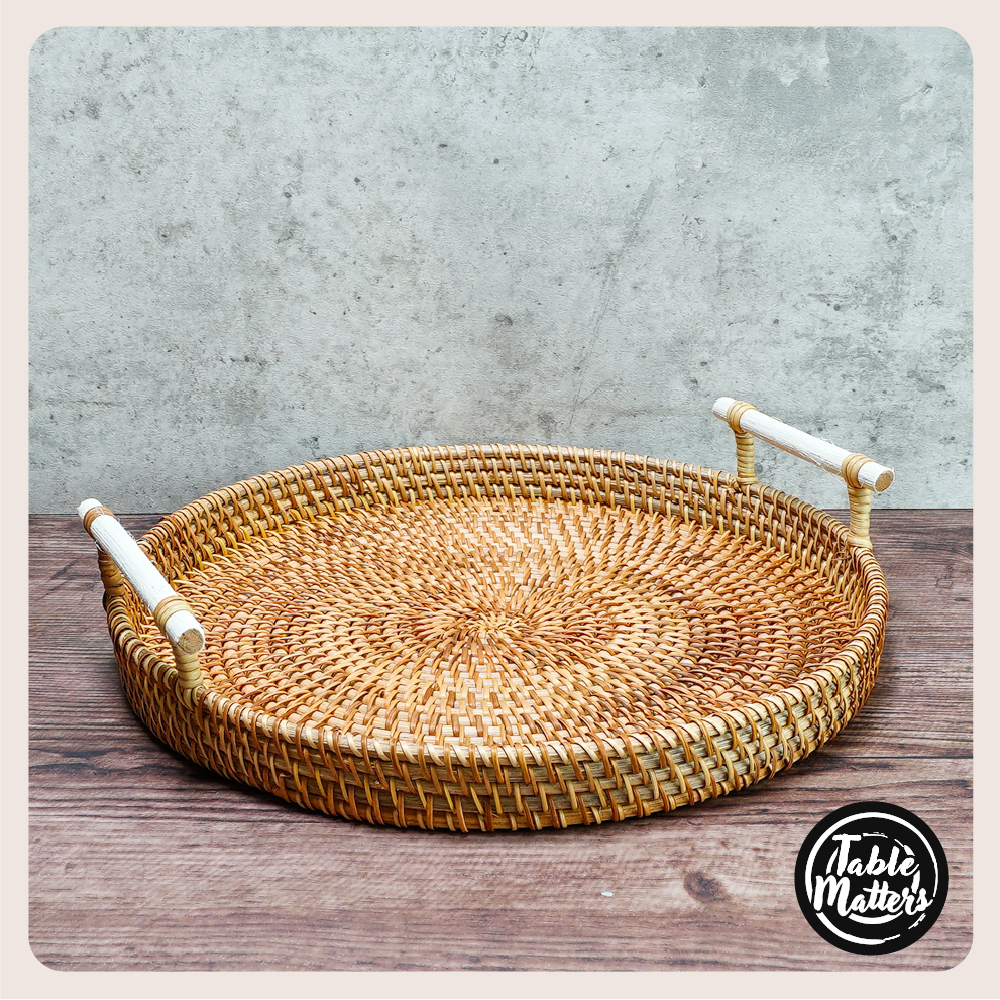 Round Rattan Serving Tray Collection