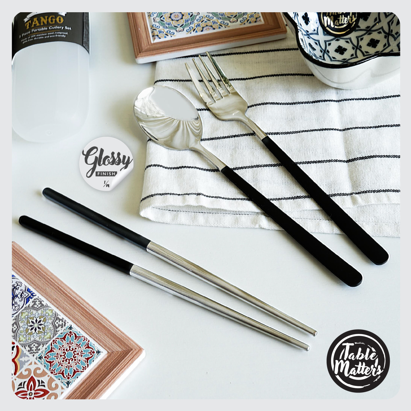 Tango 3 Piece Portable Cutlery Set (Black/Blue/Pink/Silver)