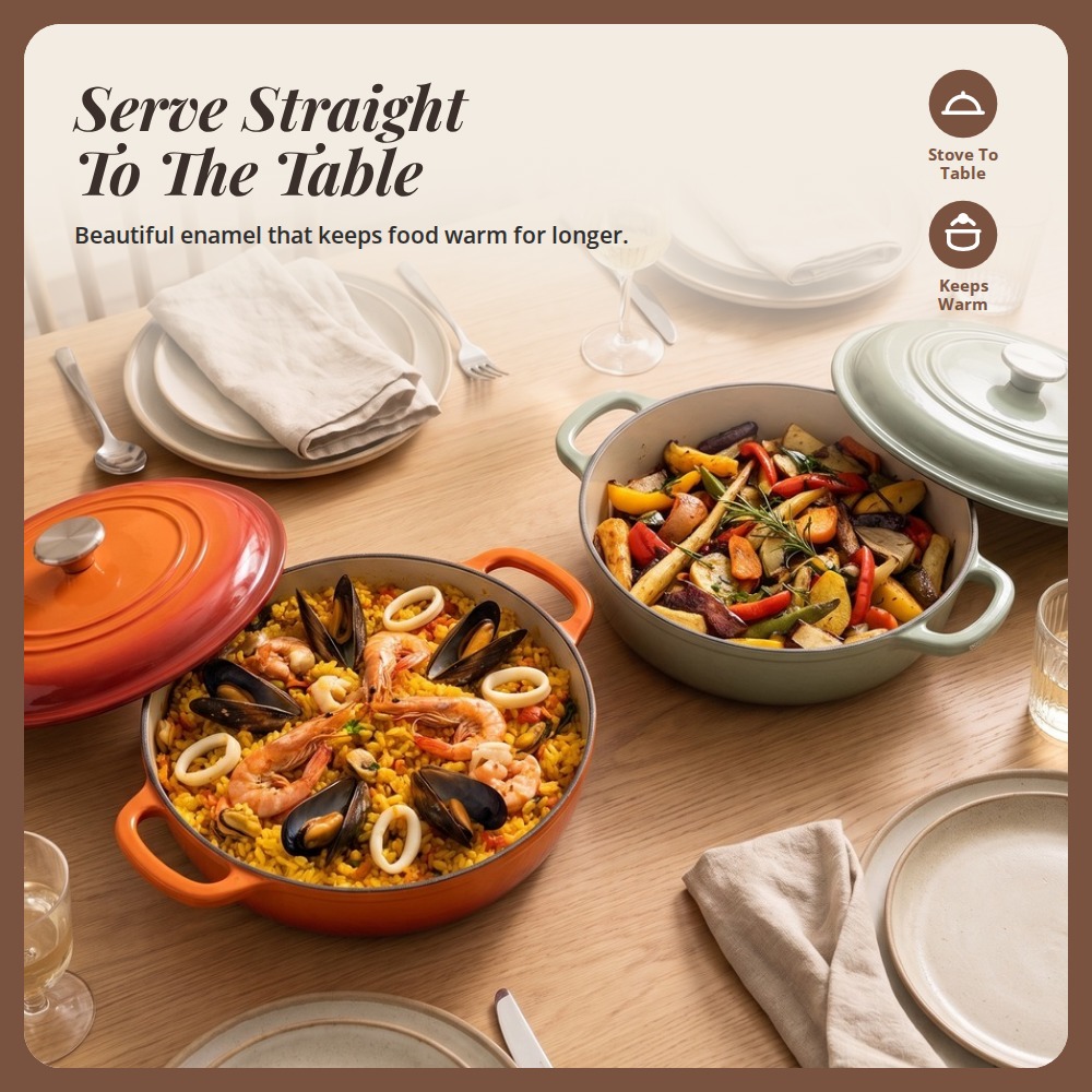 [Table Matters] 'CROFTON & SEGRETTO' Enamel Cast Iron Cookware with Lid | Dutch Oven | Shallow Casserole [17.5cm | 24cm | 31cm]