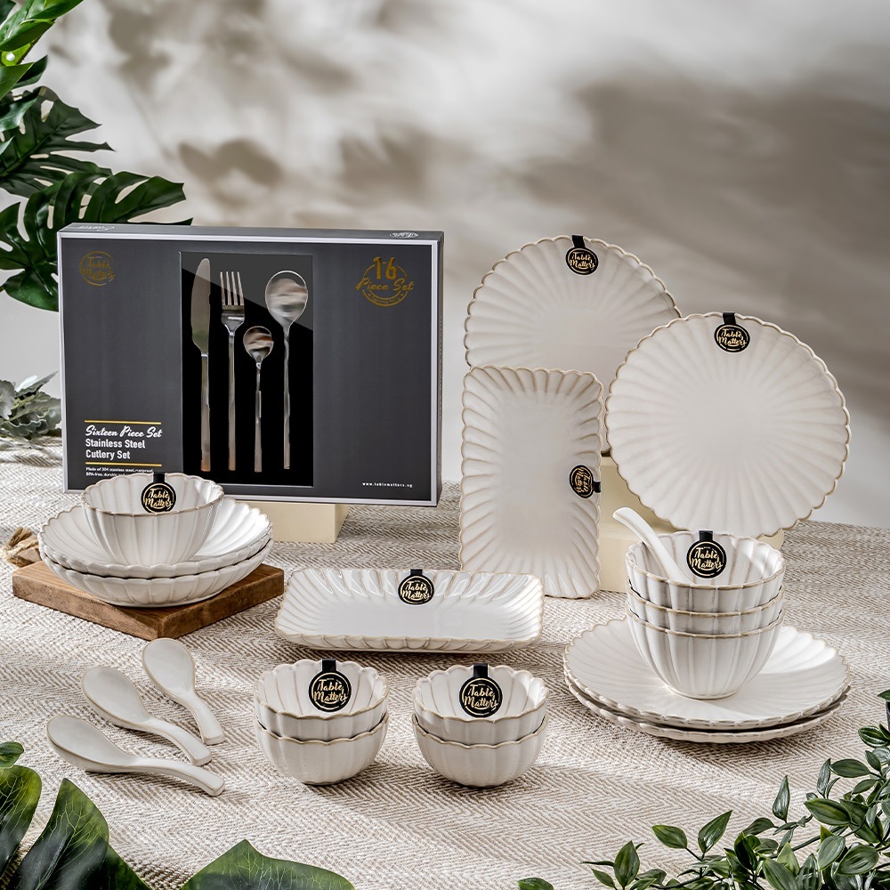 Bundle Deal - White Scallop 36PCS Dinner Set