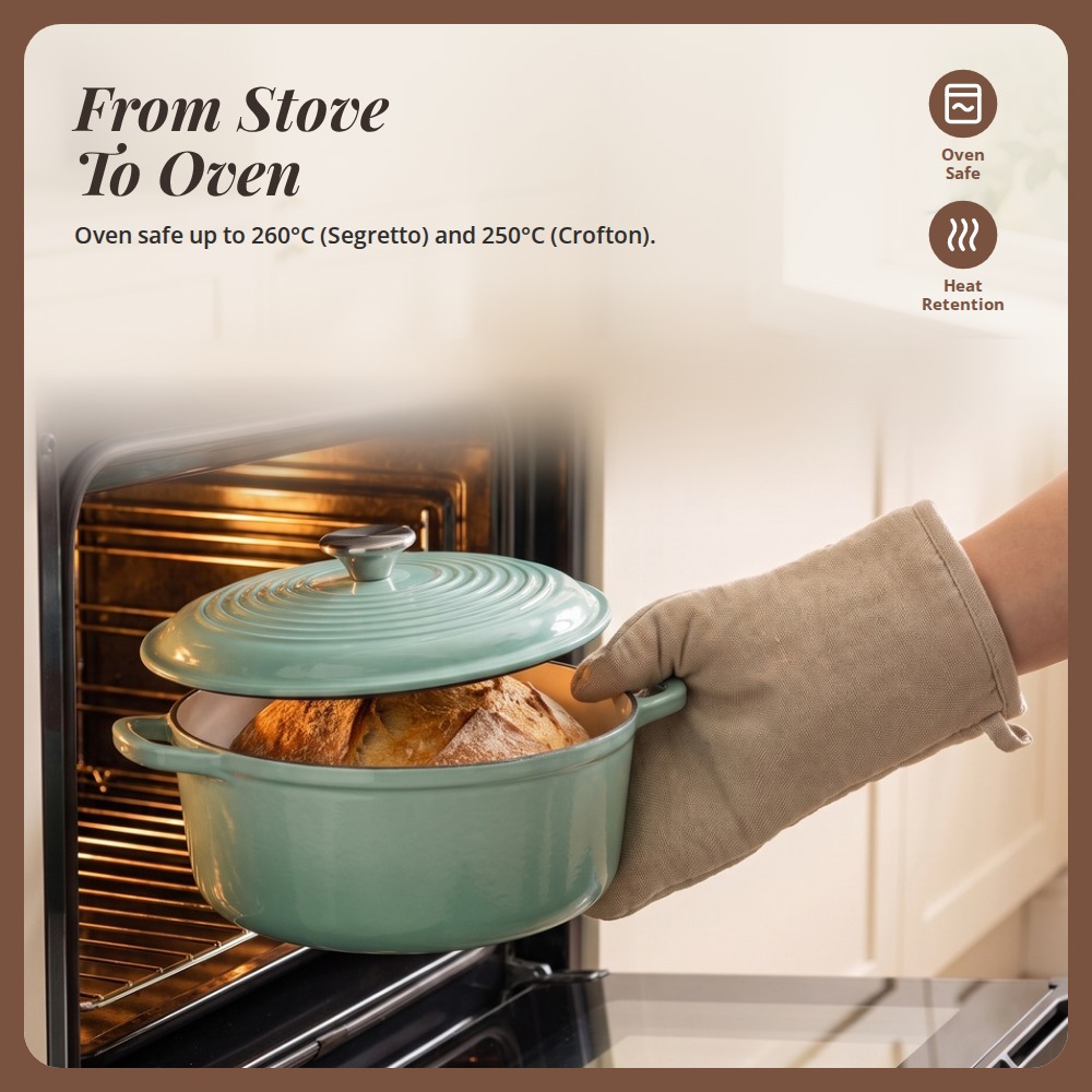 [Table Matters] 'CROFTON & SEGRETTO' Enamel Cast Iron Cookware with Lid | Dutch Oven | Shallow Casserole [17.5cm | 24cm | 31cm]