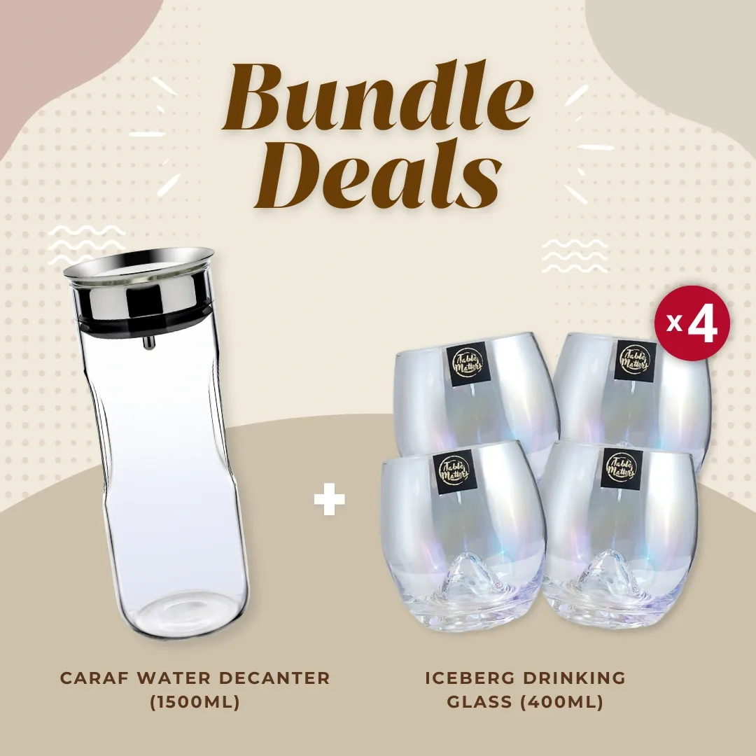 Bundle Deal - Caraf Glass Water Decanter + 4 Drinking Glass Collection