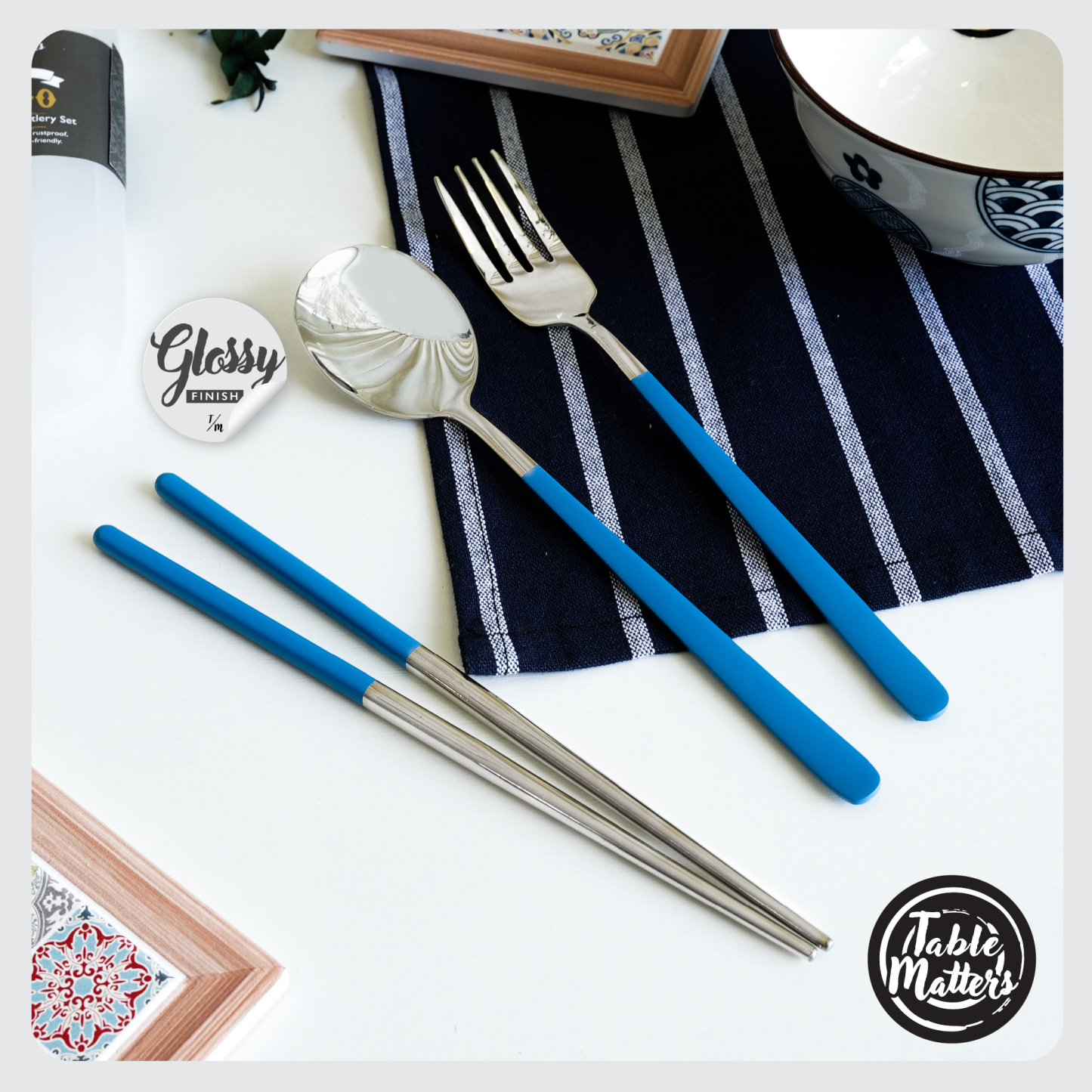 Tango 3 Piece Portable Cutlery Set (Black/Blue/Pink/Silver)