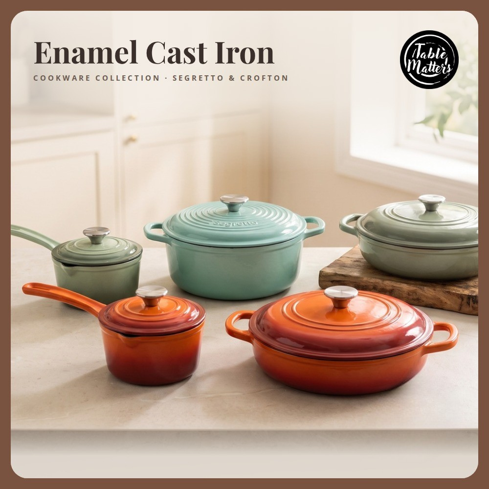 [Table Matters] 'CROFTON & SEGRETTO' Enamel Cast Iron Cookware with Lid | Dutch Oven | Shallow Casserole [17.5cm | 24cm | 31cm]
