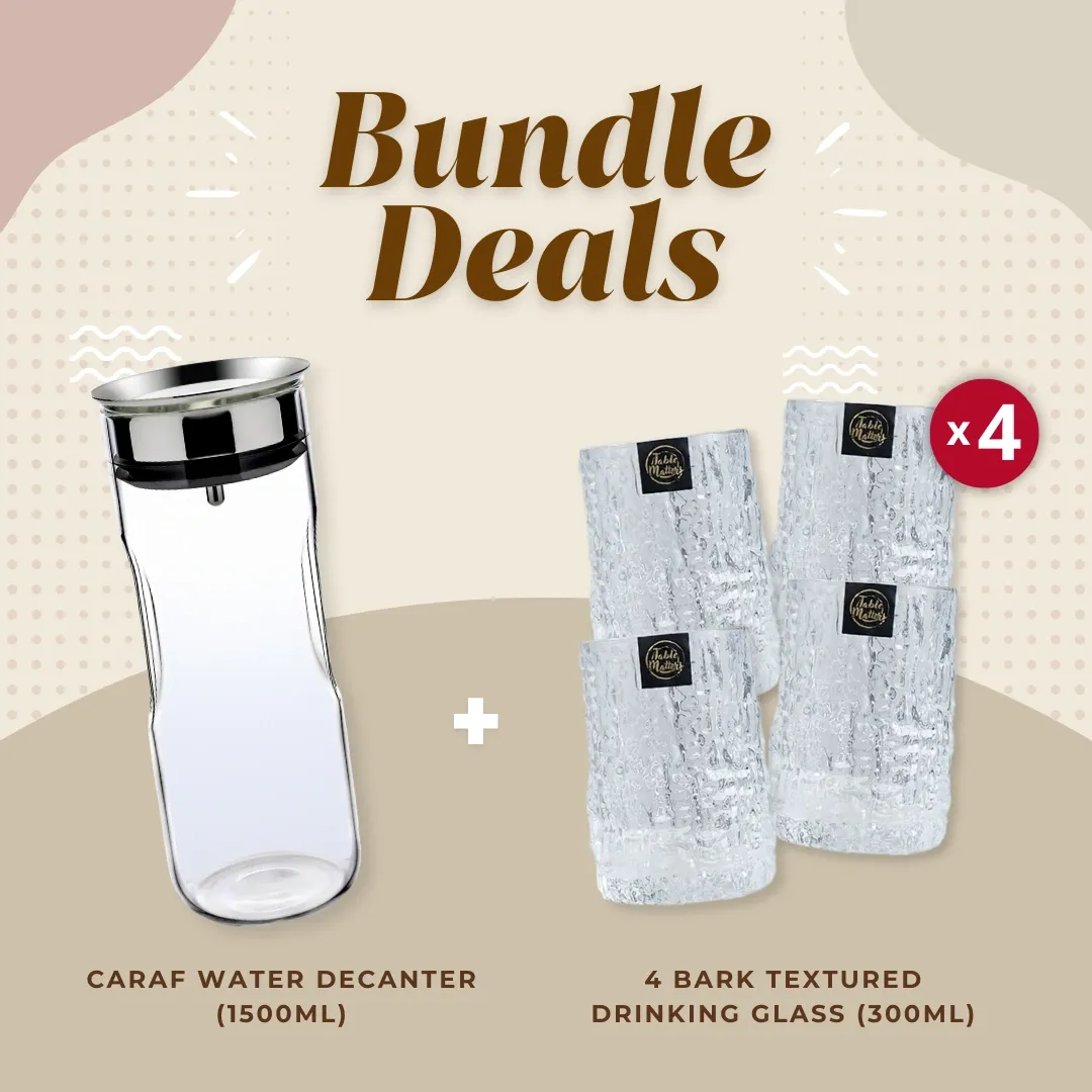 Bundle Deal - Caraf Glass Water Decanter + 4 Drinking Glass Collection