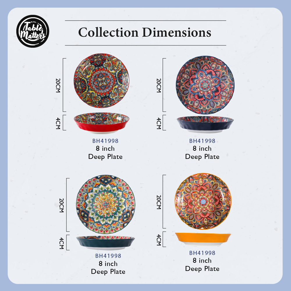 Table Matters - [Set of 4] Bohemian 8inch Deep Plate [Rice Plate | Coupe Plate]