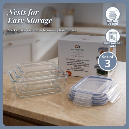 [Table Matters] 'Casambiente' Glass Food Storage Container | Meal Prep Lunch Box Kitchen Storage