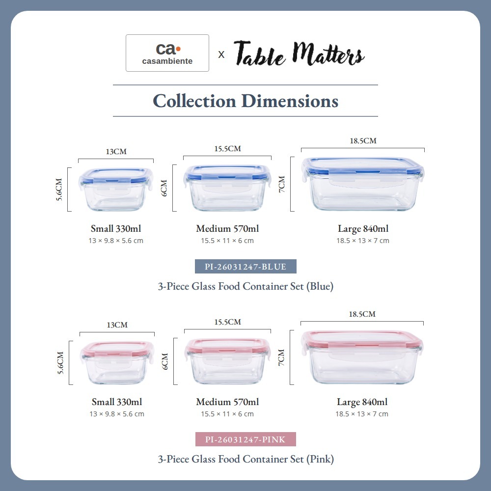 [Table Matters] 'Casambiente' Glass Food Storage Container | Meal Prep Lunch Box Kitchen Storage
