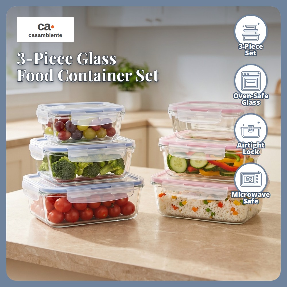[Table Matters] 'Casambiente' Glass Food Storage Container | Meal Prep Lunch Box Kitchen Storage