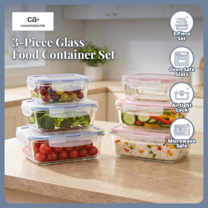 [Table Matters] 'Casambiente' Glass Food Storage Container | Meal Prep Lunch Box Kitchen Storage