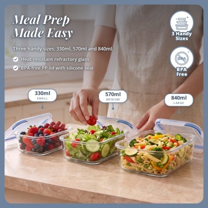 [Table Matters] 'Casambiente' Glass Food Storage Container | Meal Prep Lunch Box Kitchen Storage