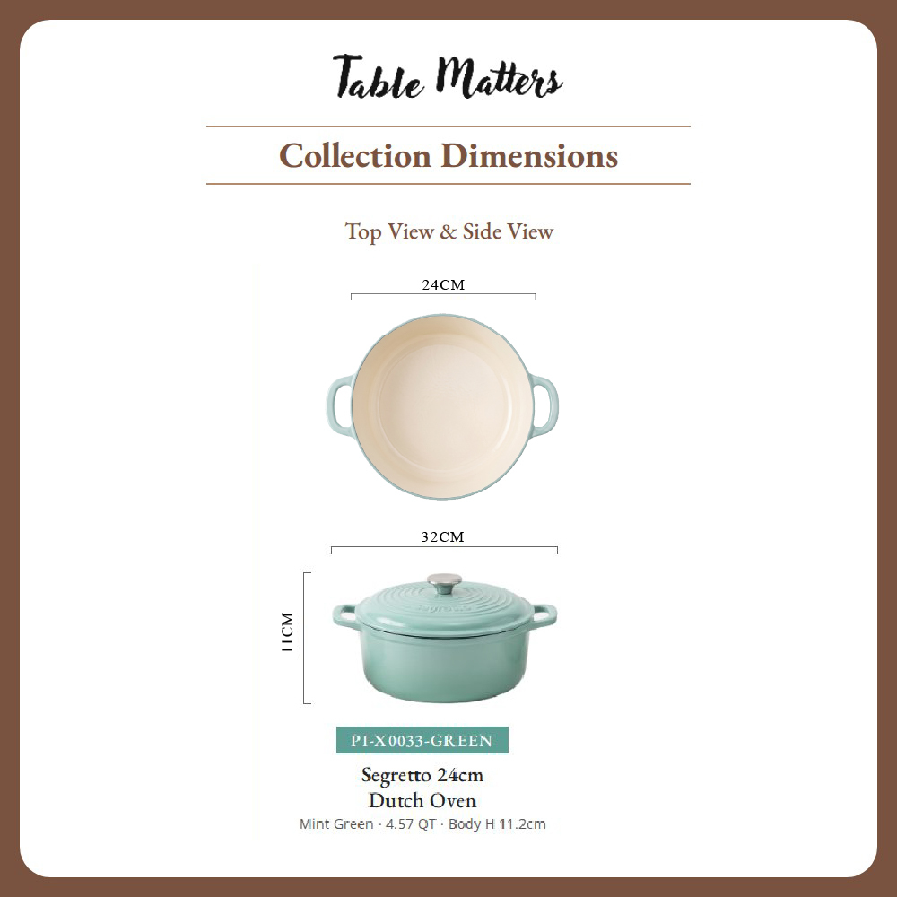 [Table Matters] 'CROFTON & SEGRETTO' Enamel Cast Iron Cookware with Lid | Dutch Oven | Shallow Casserole [17.5cm | 24cm | 31cm]