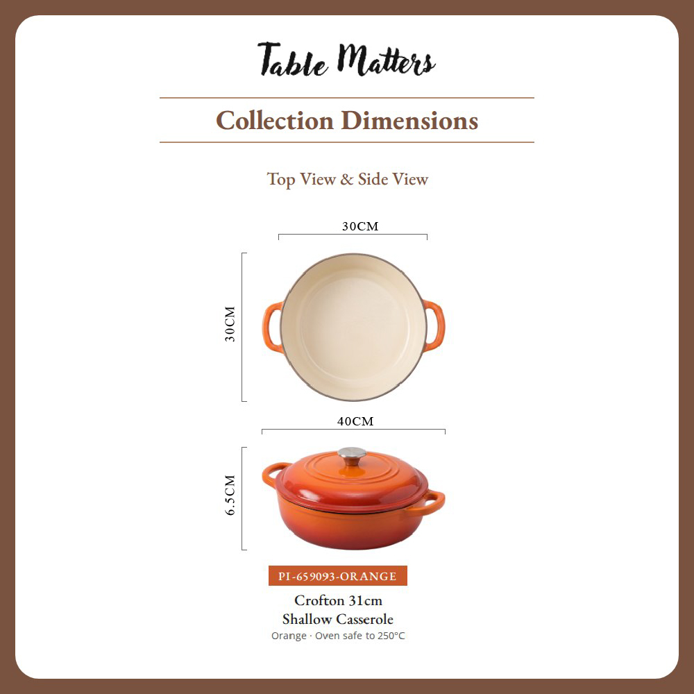 [Table Matters] 'CROFTON & SEGRETTO' Enamel Cast Iron Cookware with Lid | Dutch Oven | Shallow Casserole [17.5cm | 24cm | 31cm]