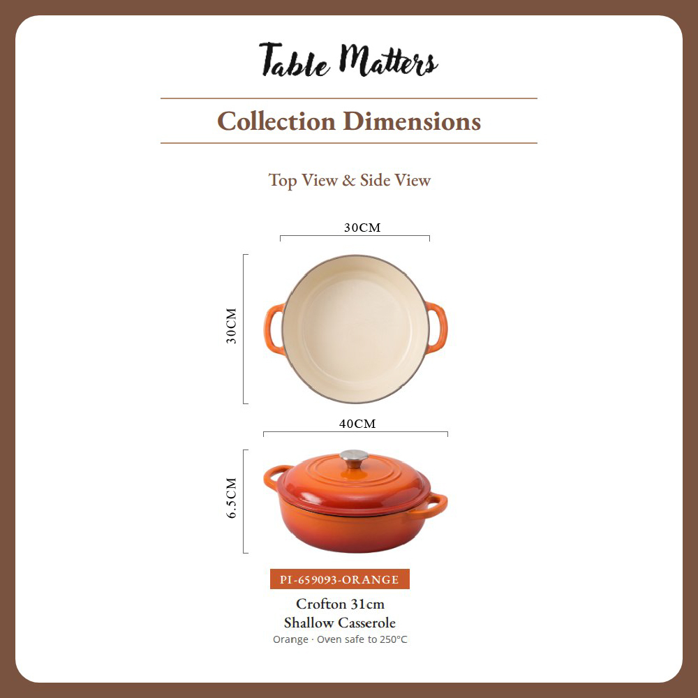 [Table Matters] 'CROFTON & SEGRETTO' Enamel Cast Iron Cookware with Lid | Dutch Oven | Shallow Casserole [17.5cm | 24cm | 31cm]