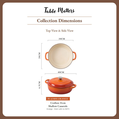 [Table Matters] 'CROFTON & SEGRETTO' Enamel Cast Iron Cookware with Lid | Dutch Oven | Shallow Casserole [17.5cm | 24cm | 31cm]