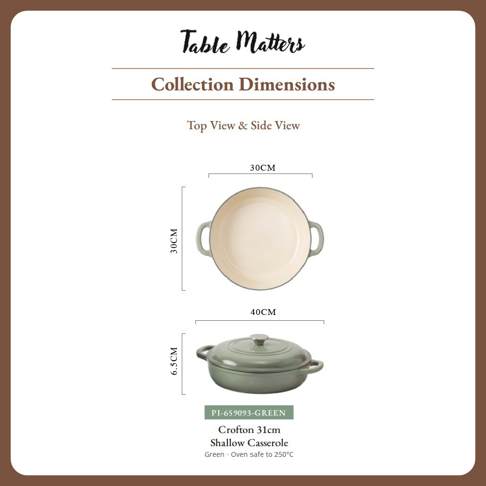 [Table Matters] 'CROFTON & SEGRETTO' Enamel Cast Iron Cookware with Lid | Dutch Oven | Shallow Casserole [17.5cm | 24cm | 31cm]
