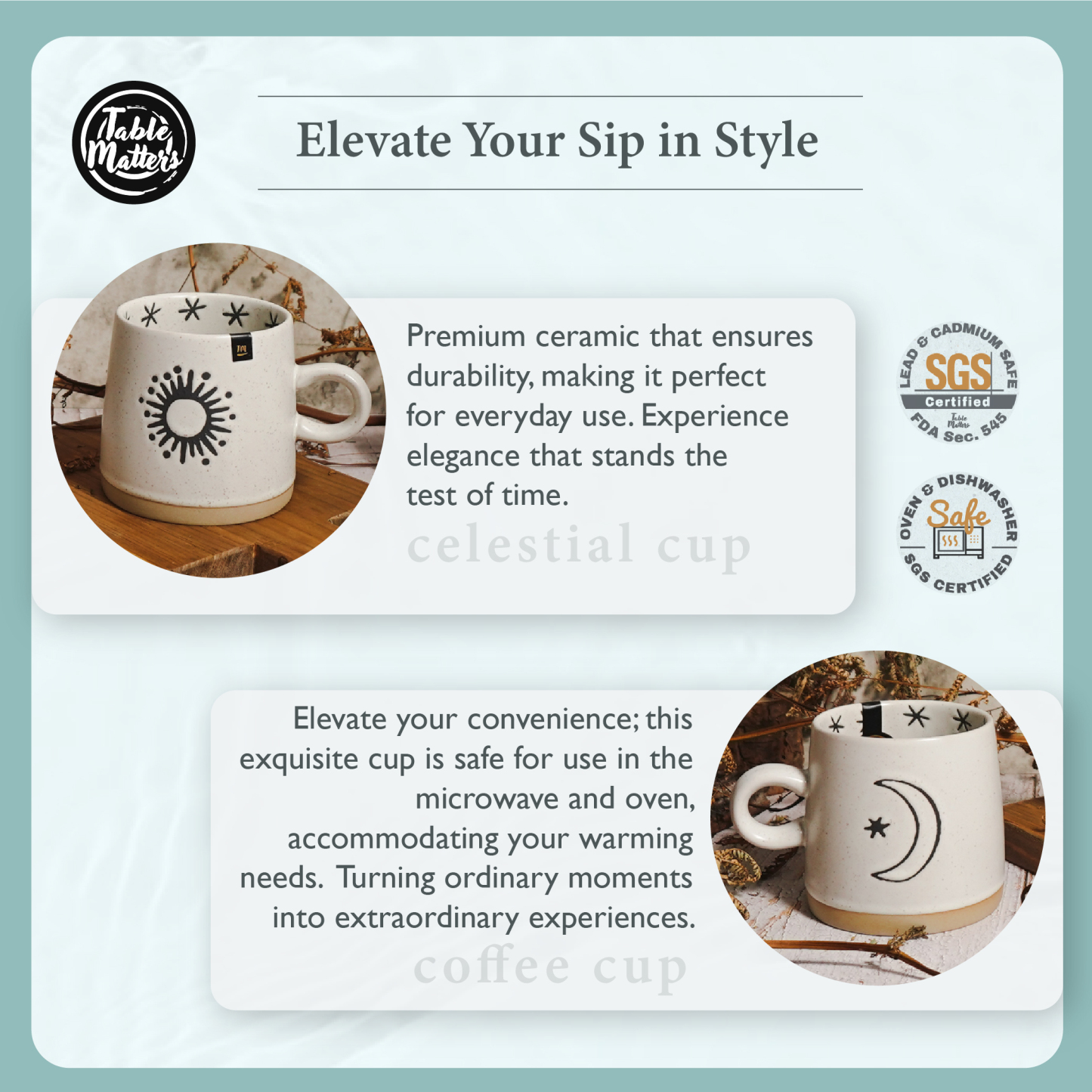 Bundle Deal - Celestial Coffee Mug & Cereal Spoon Set - Set of 8