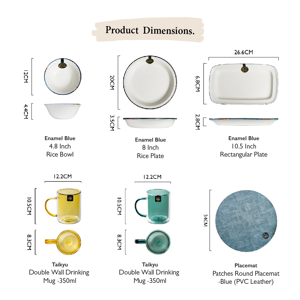 Bundle Deal - 12PCS Enamel Blue Dinner Set