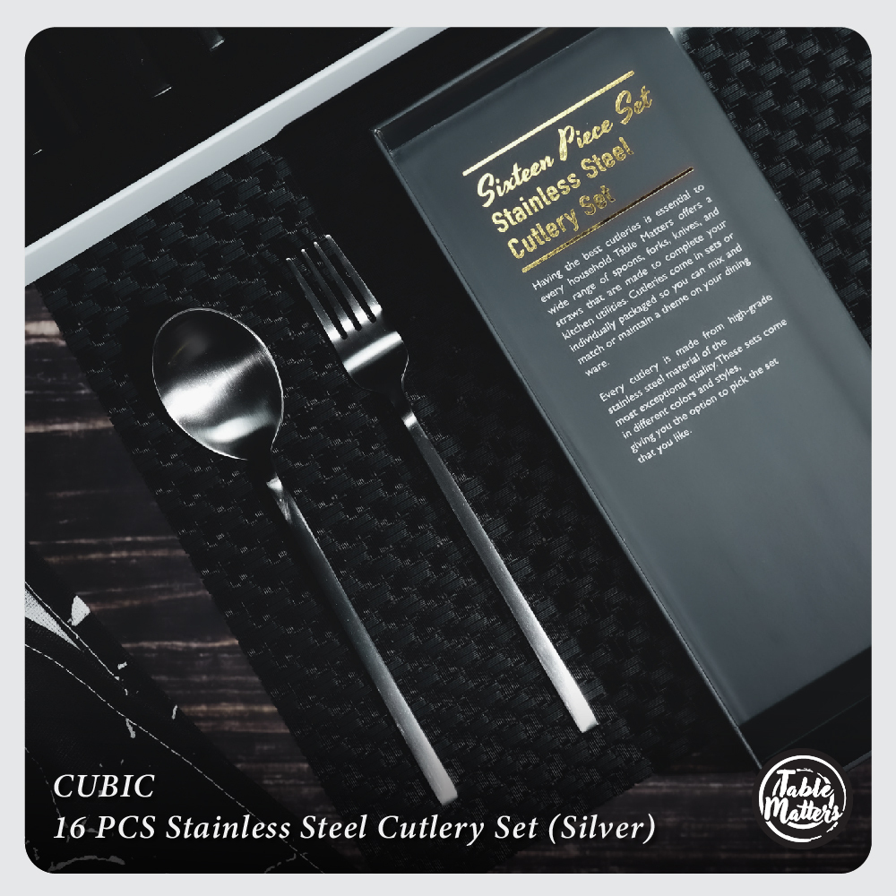 Cubic 16 Piece Stainless Steel Cutlery Set (Matt Gold/Matt Silver)