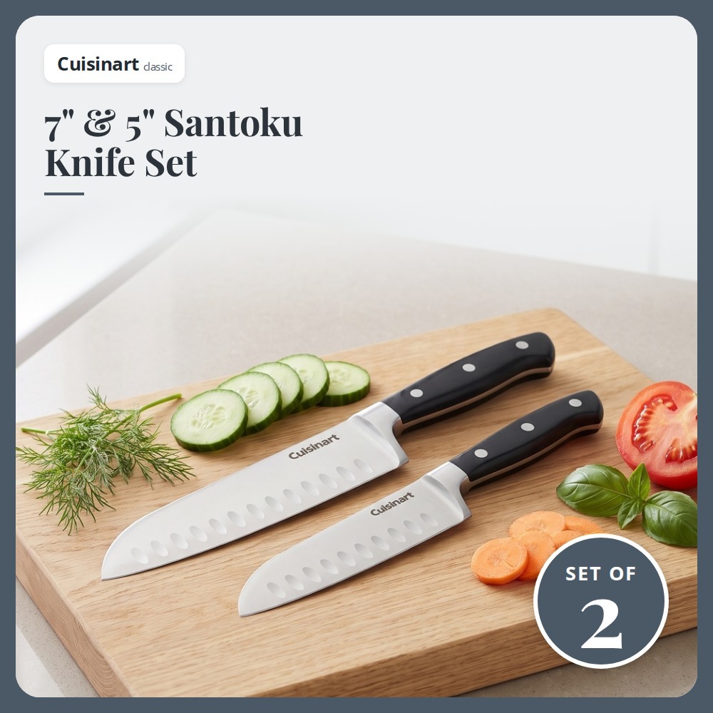 [Table Matters] 'CUISINART' Nitrogen 2-Piece Santoku Knife Set [7in | 5in] Nitrogen-Infused Stainless Steel