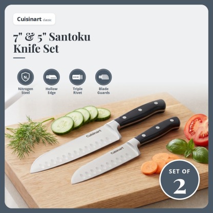 [Table Matters] 'CUISINART' Nitrogen 2-Piece Santoku Knife Set [7in | 5in] Nitrogen-Infused Stainless Steel