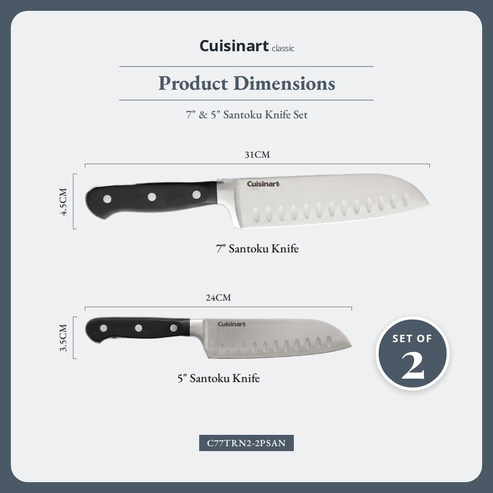 [Table Matters] 'CUISINART' Nitrogen 2-Piece Santoku Knife Set [7in | 5in] Nitrogen-Infused Stainless Steel