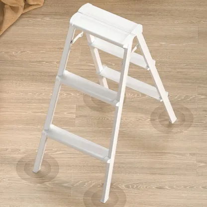 HOUZE - 'VIV' 3 Tier | 4 Tier Bi-Directional Foldable Aluminum Step Ladder 3 Color [Black | White | Woodgrain] - Compact