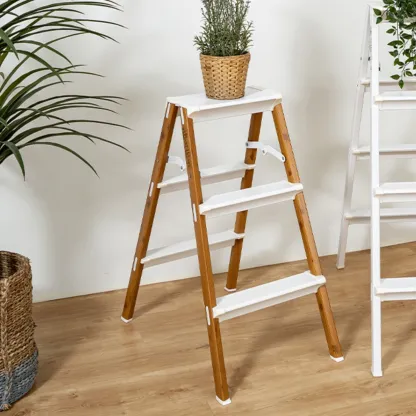 HOUZE - 'VIV' 3 Tier | 4 Tier Bi-Directional Foldable Aluminum Step Ladder 3 Color [Black | White | Woodgrain] - Compact