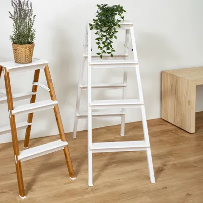 HOUZE - 'VIV' 3 Tier | 4 Tier Bi-Directional Foldable Aluminum Step Ladder 3 Color [Black | White | Woodgrain] - Compact