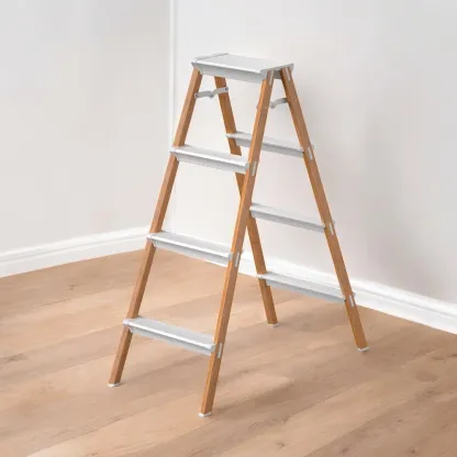 HOUZE - 'VIV' 3 Tier | 4 Tier Bi-Directional Foldable Aluminum Step Ladder 3 Color [Black | White | Woodgrain] - Compact