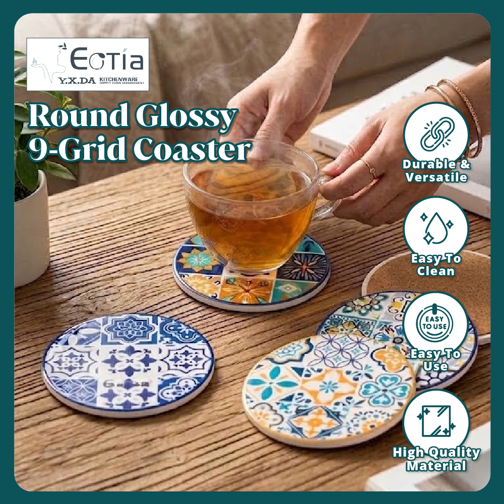 Eotia - 10.8cm Round Glossy 9-Grid Coaster