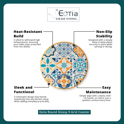 Eotia - 10.8cm Round Glossy 9-Grid Coaster
