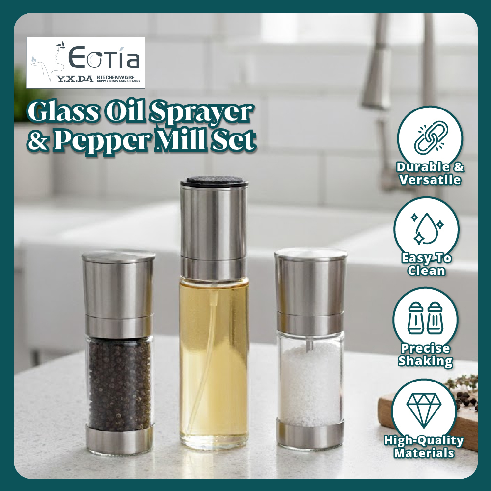 Table Matters - EOTIA Glass Oil Sprayer & Pepper Mill Set [ Glass Oil Sprayer| Pepper Mill Set]
