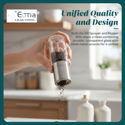 Table Matters - EOTIA Glass Oil Sprayer & Pepper Mill Set [ Glass Oil Sprayer| Pepper Mill Set]