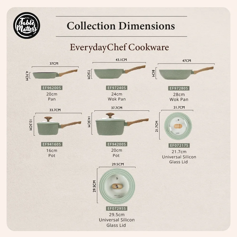 Table Matters Everyday Chef Cookware Series - Pan|Pot|Lid (Stove|Induction|Ceramic|Tempered Glass|Silicone|Aluminium)