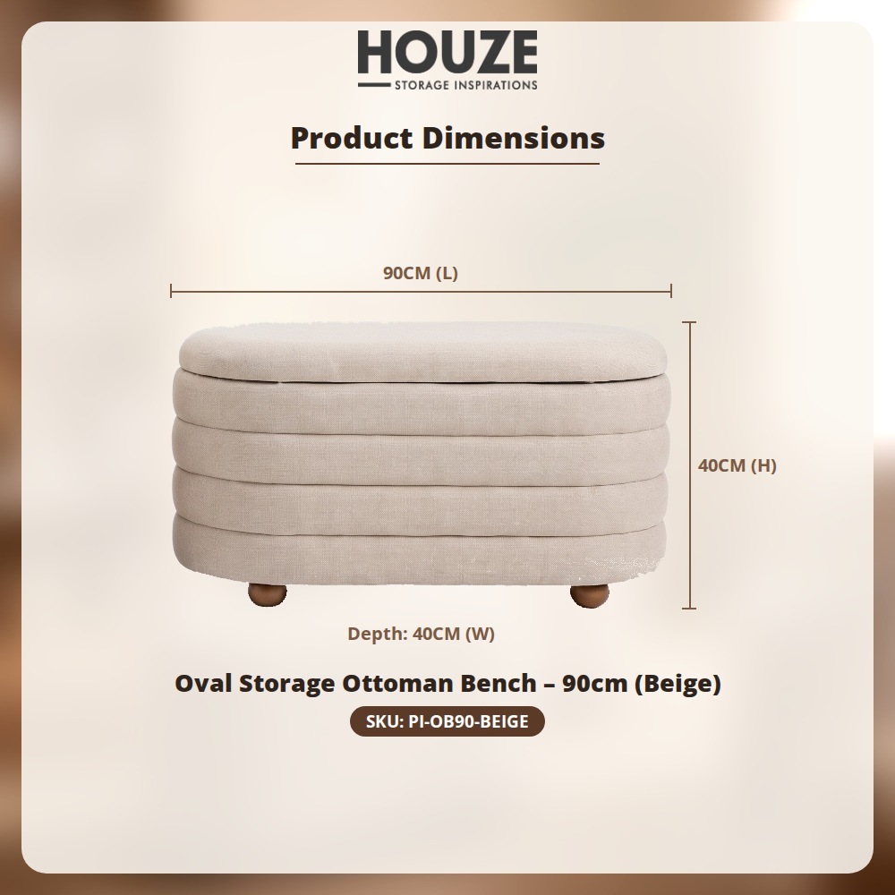 [Table Matters] Oval Fabric Storage Ottoman Bench - [90cm, 107cm]