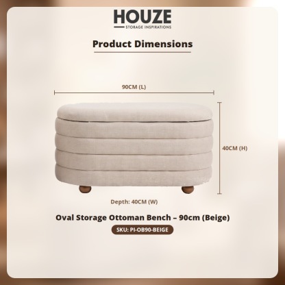 [Table Matters] Oval Fabric Storage Ottoman Bench - [90cm, 107cm]