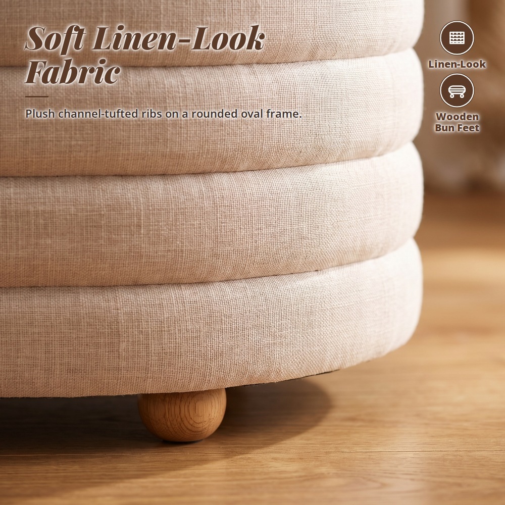 [Table Matters] Oval Fabric Storage Ottoman Bench - [90cm, 107cm]