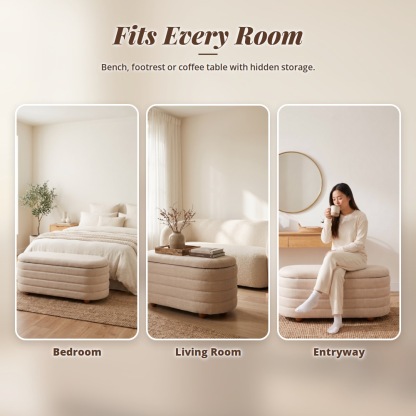 [Table Matters] Oval Fabric Storage Ottoman Bench - [90cm, 107cm]
