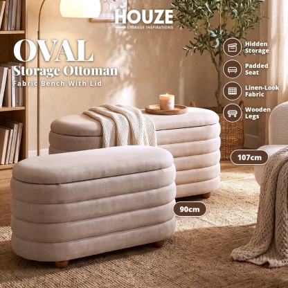[Table Matters] Oval Fabric Storage Ottoman Bench - [90cm, 107cm]