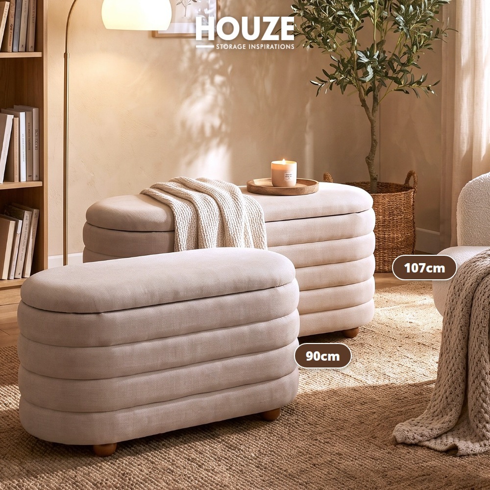 [Table Matters] Oval Fabric Storage Ottoman Bench - [90cm, 107cm]
