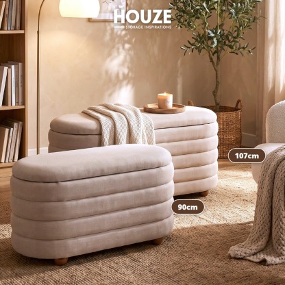 [Table Matters] Oval Fabric Storage Ottoman Bench - [90cm, 107cm]