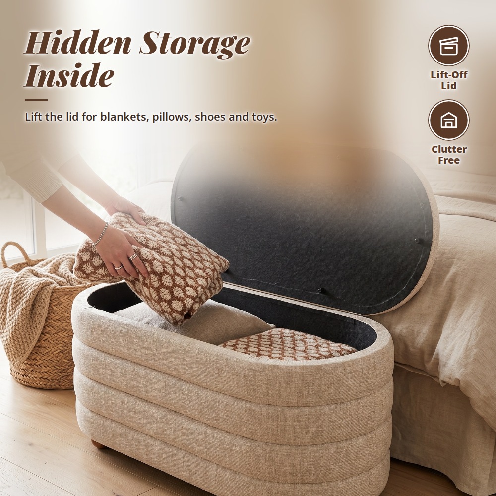 [Table Matters] Oval Fabric Storage Ottoman Bench - [90cm, 107cm]
