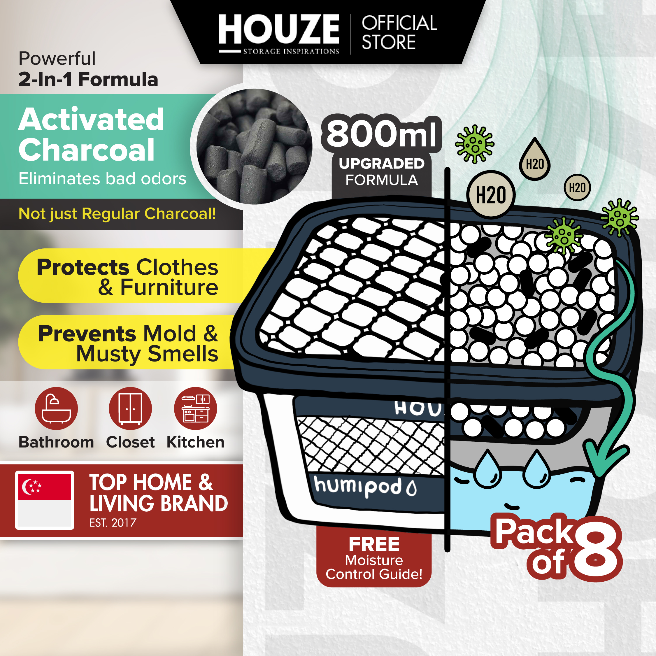 HOUZE - HUMIPOD 'Refillable Box' Activated Charcoal Dehumidifier
