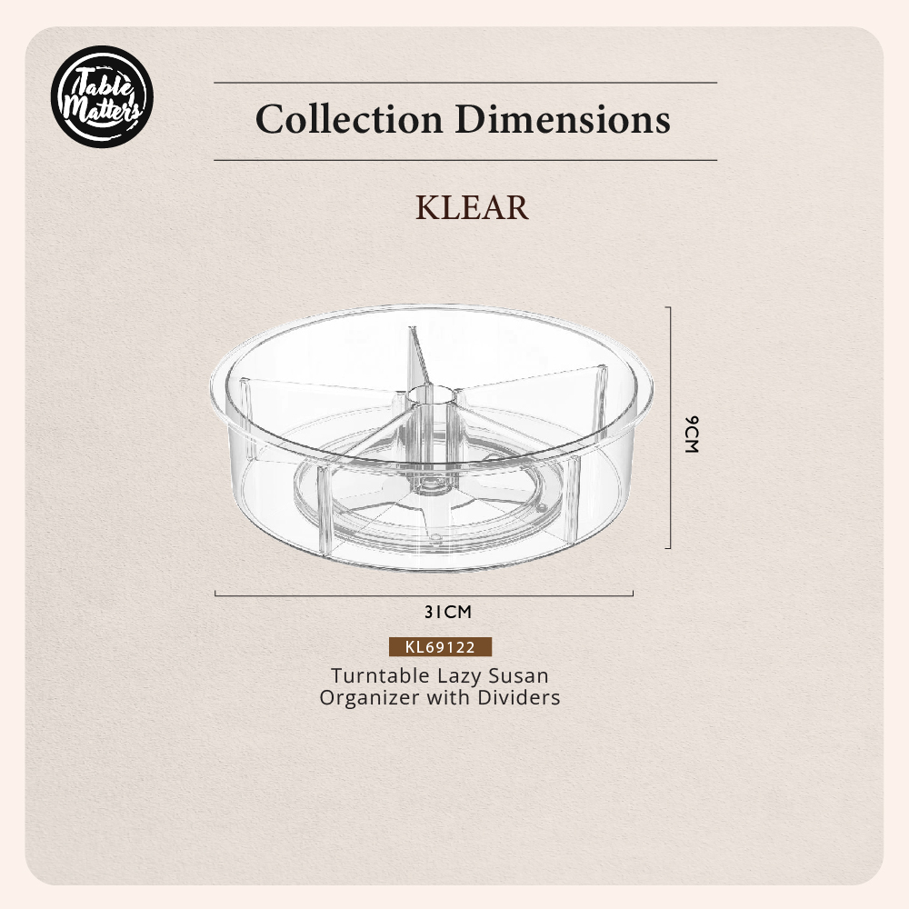Table Matters - KLEAR 12.2inch/31cm Storage Turntable Lazy Susan Organizer with Dividers