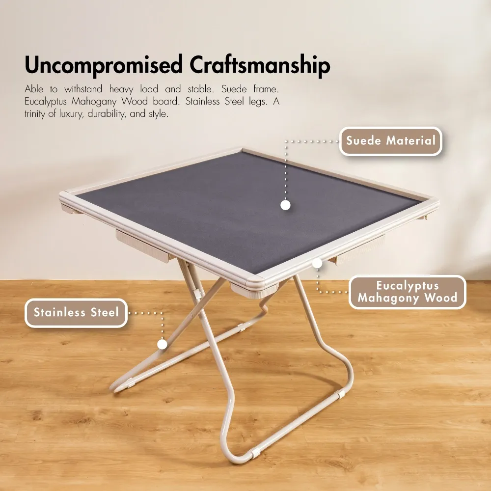 HOUZE - Zen Suede Mahjong Table 2 Color - Wooden | Foldable | Unique | Durable